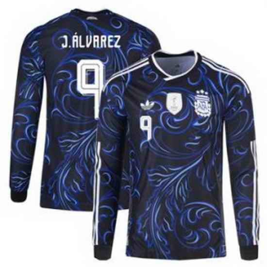 Men 9Julian Alvarez Argentina National Team adidas 2026 Away Replica Jersey Black 1